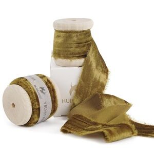 Crinkle Velvet Silk Ribbon with Frayed Edges, 
Brown